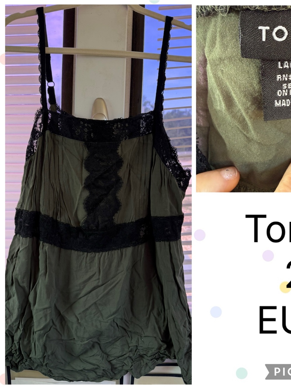 torrid Olive Green Camisole with Black Lace Trim